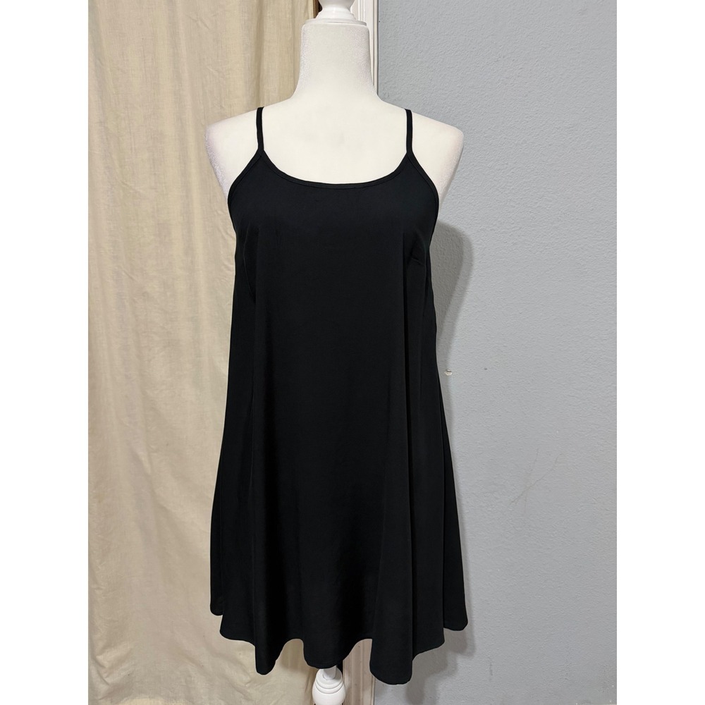 Wild Fable Slip Mini Dress XS Ebony Black Rayon Scoop Back Adjustable Gothic